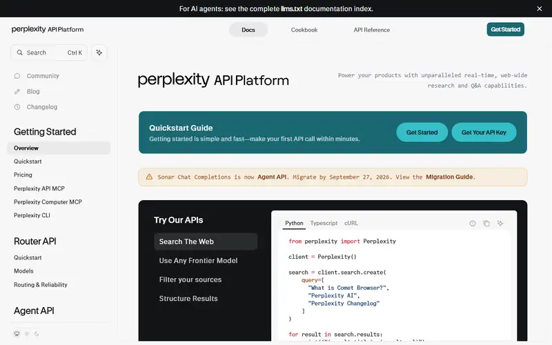 Perplexity Sonar API 미리보기